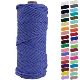 Binwat Macrame Cord Thick Natural Cotton Cord DIY Crafts Yarn Thread Twisted Spool Twine String Cotton Rope for Wall Hanging,Plant Hangers,Knitting,Decorative Projects 4mm x100m (Haze blue)
