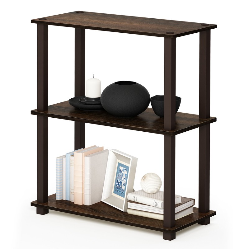 Furinno Turn-S-Tube 3-Tier Compact Multipurpose Shelf with Square Tube, Walnut/Brown