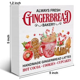 Gingerbread Bakery Decorations Christmas Baking Wooden Box Sign for Winter Xmas Holiday Bakery Home Kitchen Shelf Decor 5 X 5 Inches