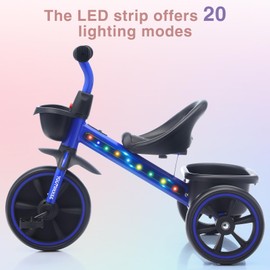 Youthkkee Toddler Tricycle with Light for 2-5 Year Olds - Fun & Safe Kids Trike with Gift, Ideal for 18 Months to 5 Year Old Girls & Boys