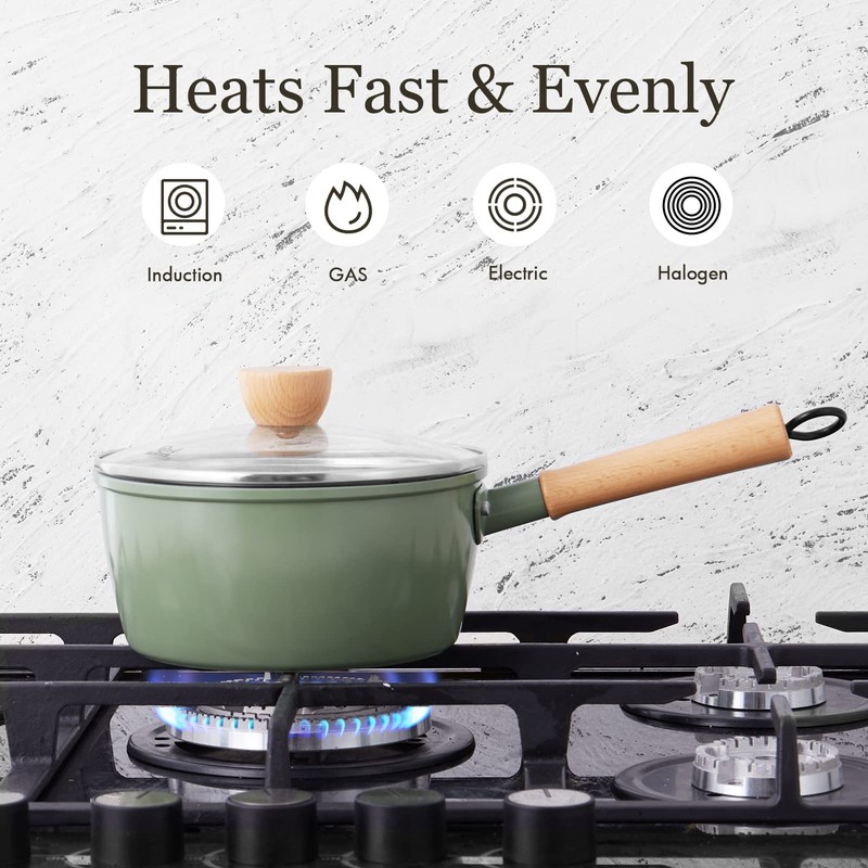 ROCKURWOK Ceramic Nonstick Sauce Pan with Lid, 1.5 Qt Small