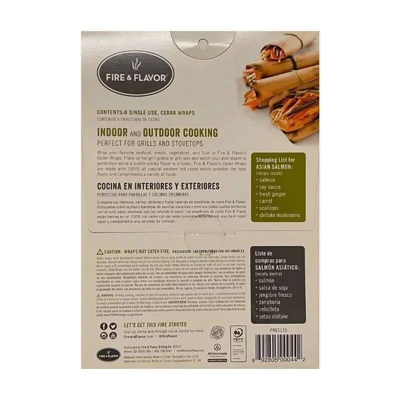 Fire & Flavor Cedar Wraps for Grilling/Stove