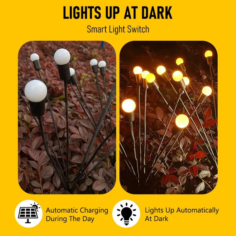 2 Pack Solar Powered LED Lights Firefly Lights Waterproof Outdoor