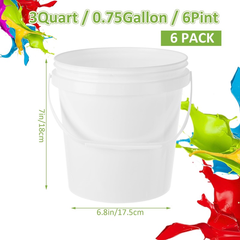 AKOLAFE 6 Pack Paint Bucket for Painting Plastic 3 Quart