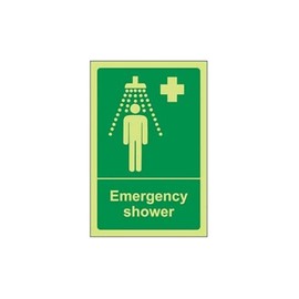 VSafety 23007AG-G "Emergency Shower" Safe Condition General Sign, Glow In The Dark, 1 mm Plastic, Portrait, 100 mm x 150 mm, Green