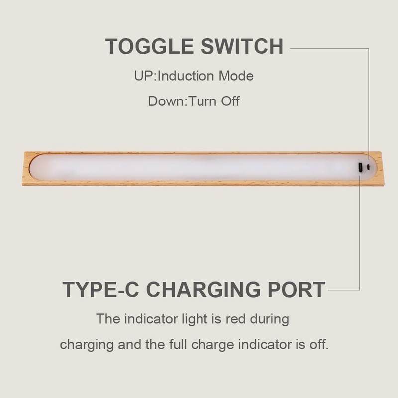 2pcs Under Cabinet Lights Wireless，Motion Sensor Closet Lights，Wooden Wireless USB