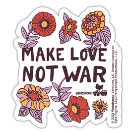 Spreadshirt Woodstock Make Love Not War with Frame of Flowers Sticker, 10 x 10 cm, White Matte