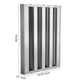 Towallmark Commercial Hood Filters 19.5W x 15.5H Inch, 430 Stainless Steel 5 Grooves Range Hood Filter for Kitchen Exhaust Hoods, Pack of 6