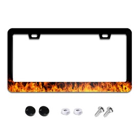 Flame License Plate Frame Black License Plate Frames Aluminum Car Accessories Cover with 2 Holes and Screws 12 x 6 Inch for Front Rear Car Plate Decor for Women Men