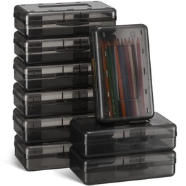 Fainne 24 Pack Pencil Boxes for School Clear Plastic Pencil Case Large Plastic Crayon Box Bulk Stackable Classroom Stationery Organizer School Supplies(Gray)