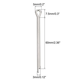 sourcing map Split Cotter Pin, 3mm x 60mm Stainless Steel Clip Fastener Fitting for Automotive, Mechanics, Silver Tone, 30Pcs