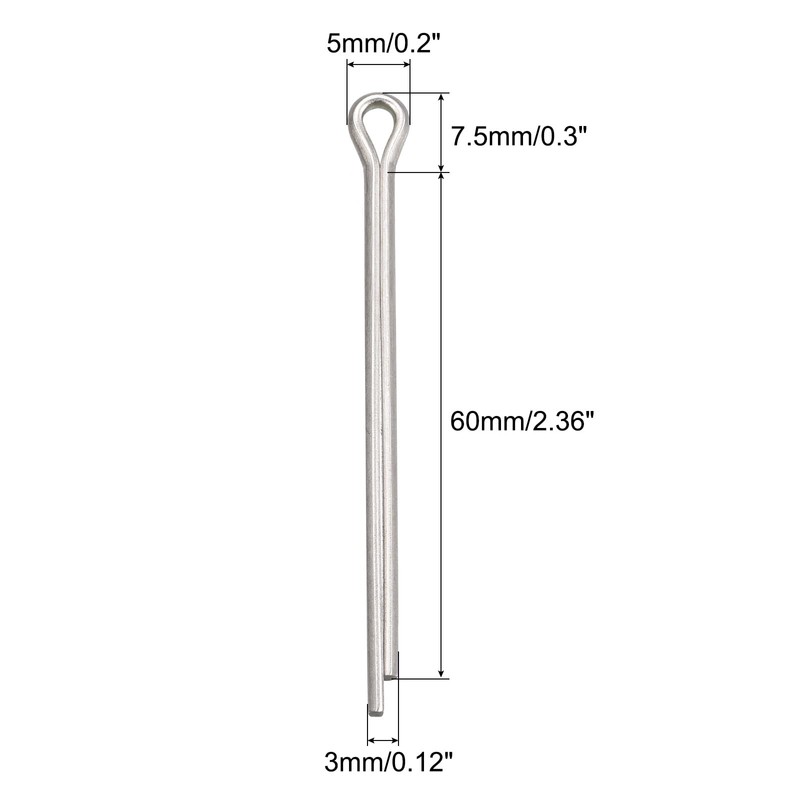 sourcing map Split Cotter Pin, 3mm x 60mm Stainless Steel