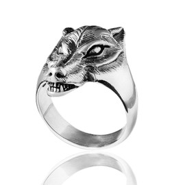 Materia Women's Men's Ring Wolf 925 Silver Ring Solid 10.9 g / 17 18 19 20 21 mm with Ring Box #SR-30, Silver, No Gemstone