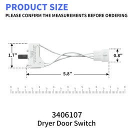 WP3406107 3406107 Dryer Door Switch Compatible with Whirlpool Maytag Kenmore Dryer Part Replaces 3405100 3405101 3406109 3406100 3406101