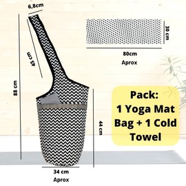 SusggO Pack Yoga Mat Bag and Cool Towel Cooling Yoga Mat Bag Women's Yoga Mat Towel Gym Towel Microfibre Towel. Multifunctional Yoga Mat Bag Pilates Fitness Sports (Zigzag)