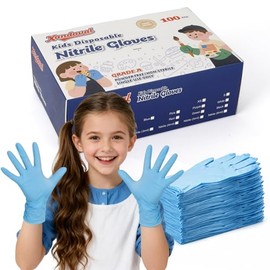 Kids Disposable Gloves for 3-8 Years, 5Mil Blue Nitrile Gloves with Latex-Free and Powder-Free, Durable and Protective for Work, Cleaning, Cooking, Gardening (XS,100PCS)
