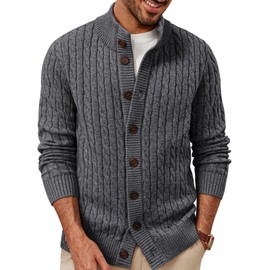PJ PAUL JONES Mens Cardigan Sweater Long Sleeve Button Down Christmas Sweater for Home Party Dark Grey