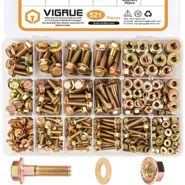 VIGRUE 521PCS M6 M8 M10 Flange Bolts Assortment Kit Metric Class 8.8 Serrated Hex Cap Flange Hex Bolts Flange Nuts Assorted Set, Coarse Full and Half Threads