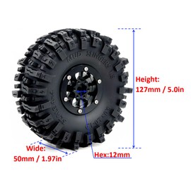 HOBBYSOUL 5.0'' Tall 1.9 Mud Slingers T8 tires & 1.9 Wheels, -10.5mm Negative Offset 1.9 Beadlock wheels and tires For 1/10 Crawler SCX10 TRX4 high Trail Upgrade, HS701547