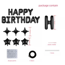 Black Happy Birthday Balloons Mylar Foil Birthday Banner,16" Letter balloons 10" Star Balloons for Birthday Party Decorations Supplies