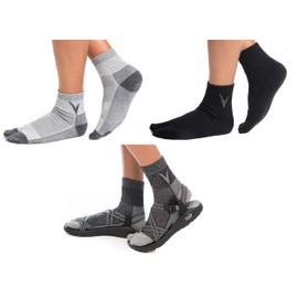 3 Pairs V-Toe Wool Warm Flip-Flop Big Toe Tabi Outdoor Indoor Stylish Hiking Or Casual Men, Womens, Girls Or Boys Socks Black, Dark Grey, Light Grey