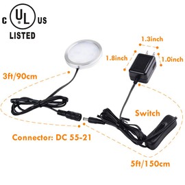 Lvyinyin Single LED Under Cabinet Puck Light, Display Case Shelf Counter Lighting, 120V AC Wall Plug with On Off Switch, Non-dimmable, Warm White, 2 Packs