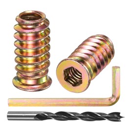 M METERXITY 40-Pack Threaded Inserts for Wood, 1/4-20x20mm Hex Drive Threaded Insert Nuts for Wood Furniture, with a Hex Wrench and Drill Bit [Gold Tone]