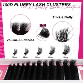 WiWiLINK Lash Clusters Kit Fluff Eyelash Clusters 100D Thick Volume Individual Lashes D Curl Cluster Eyelash Extensions 10-18mm DIY Lash Extension Kit Lash Bond and Seal Waterproof, Lash Applicator