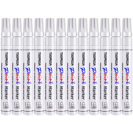 White Paint Pens Permanent Paint Markers - 12 Pack Oil Based Marking Pens, Medium Point, Quick Drying and Waterproof Pens for Rock Painting Car Tyre Metal, Plastic, Canvas, Wood