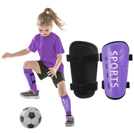 Syhood Sports Soccer Shin Guards for Toddler Kids Youth Football Shin Pads Protective Soccer Gear Lightweight Soccer Equipment for 3-5, 5-10 Years Old Children Teen Boys Girls Game(Purple,S)