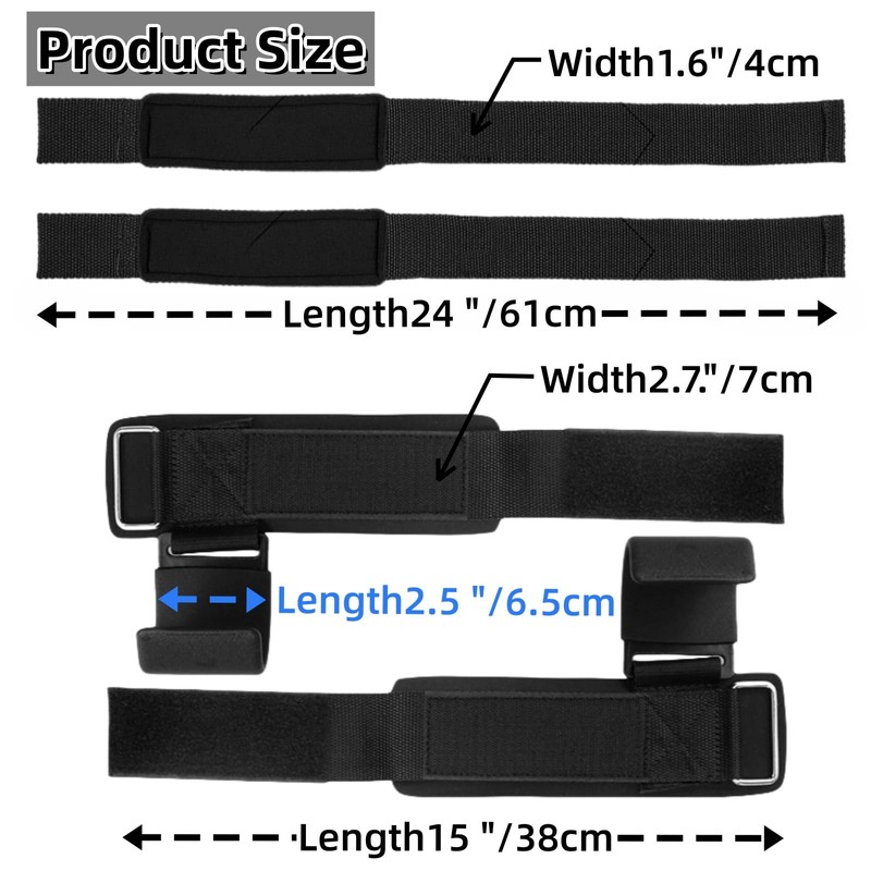 Weight Lifting Wrist Straps and Hooks Set - Black, Reinforced