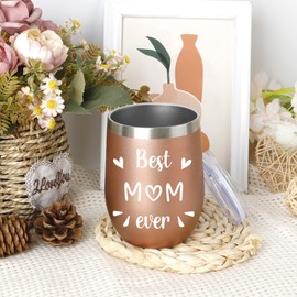 Gifts for Mom Insulated Wine Tumbler with Lid 12oz Best Mom Ever Gifts from Daughter Son Birthday Gift for Mama Mommy Mother Gift for Birthday Mother's Day Mothers Day Christmas Valentines Rose Gold