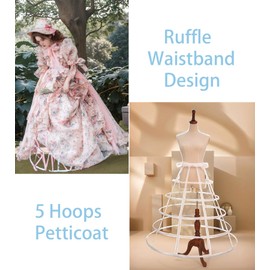 Auroeyfairy 5 Hoop Cage Skirt Petticoat Crinoline Victorian Masquerade Ball Gown Hoop Cage White, One Size