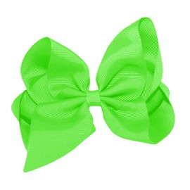WD2U Girls 6" Classic Style Large Boutique Grosgrain Hair Bow Alligator Clip Neon Green