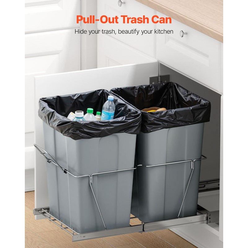 VEVOR Pullout Trash Can for Kitchen Cabinets, 35 QT x2