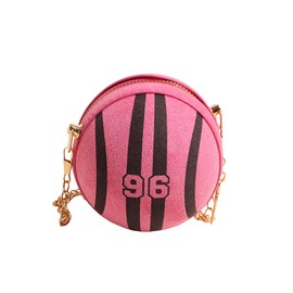 RoseSeek Women's Round Crossbody Bag Striped Number Print Shoulder Bag with Metal Chain Strap Zipper Purse, Pink, One Size