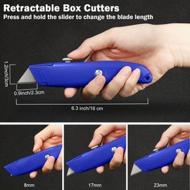 Lasnten 12 Pcs Box Cutter Bulk Retractable Utility Knife Heavy Duty Aluminum Alloy Knife Carpet Knife Package Opener Cutter Blade for Cardboard Plastics Cartons DIY Home Warehouse Office (Blue)