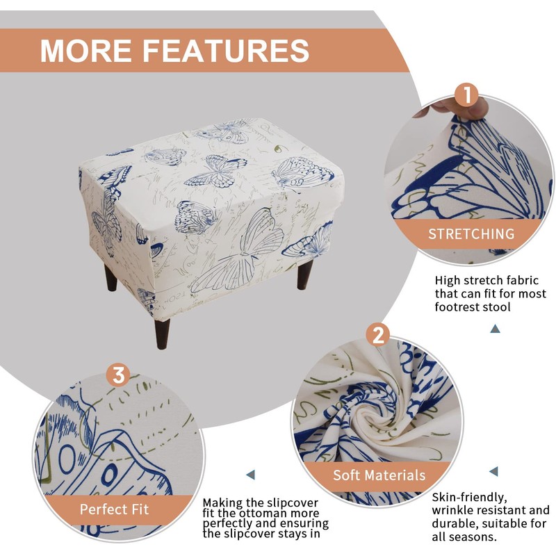 Eco-Ancheng Stretch Ottoman Cover Rectangular Storage Ottoman Slipcover Footrest Stool