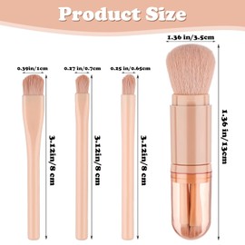 4 in 1 Mini Retractable Makeup Brush Set - Pink Cute Travel Brushes for Eyeshadow, Foundation, Blending, and Powder