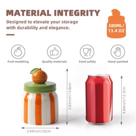 DIF DECO Cookie Jars with Lid Airtight, Hand Painted Orange Ceramic Food Storage Containers with Lids for Home Decor and Kitchen Countertops, For Coffee, Spices, Sugar, Tea, Salt, Honey, Candy, Nut