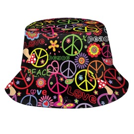 Hippie Peace Sign 60s 70s Bucket Hat Sun Beach Packable Fisherman Cap for Women Men Summer Outdoor Hiking
