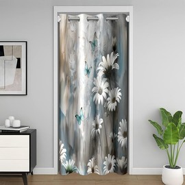 Feelyou Butterfly Door Curtain for Doorway Privacy 1 Panel, 42"x80" Vintage Floral 30%-50% Blackout Insulated Thermal Curtain Flower Door Cover Curtain Botanical Nature Theme Window Treatments