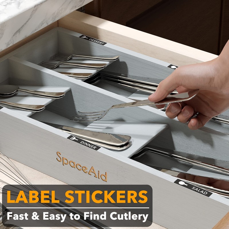 SpaceAid Bamboo Silverware Drawer Organizer with Labels, Kitchen Utensil Tray