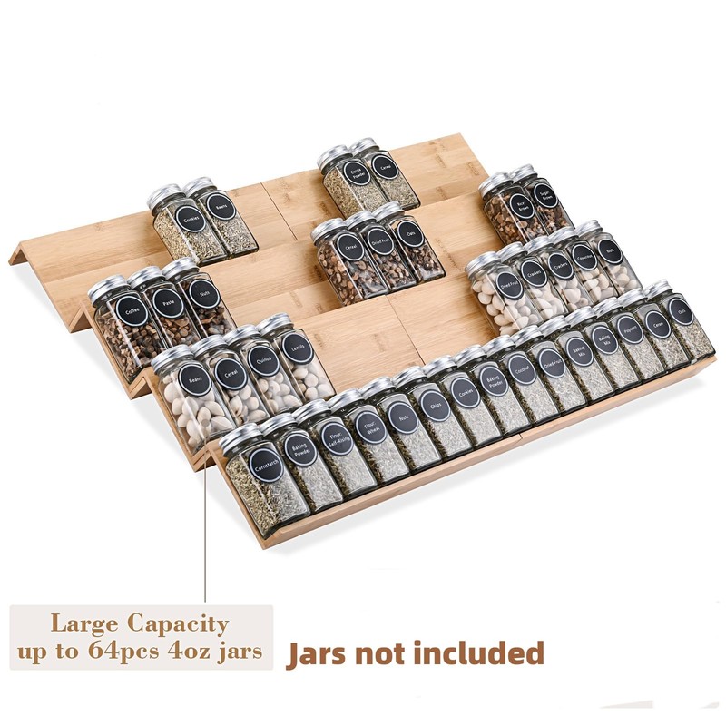 Mulush Bamboo Spice Rack Tray - Spice Drawer Organizer for