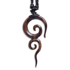 81stgeneration Women's Men's Wood Brown Long Spiral Tribal Adjustable Pendant Necklace