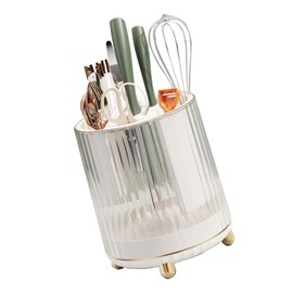 CHEOTIME Kitchen Utensils Set, Rotating Knife Block Holder with Scissors Slot, Multifunctional Countertop Utensil Organizer (White)