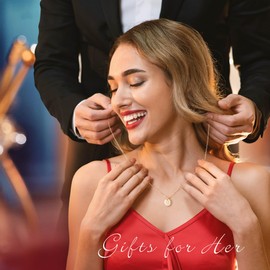 Hidepoo Birthday Gift Ideas - Disc Initial Necklaces for Wmen, 14K Rose Gold Filled Disc Initial Necklaces for Women M Letter Necklace Birthday Gifts Disc Letter Necklace for Women Jewelry Gifts