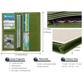 VISOUL Genuine Leather Wallet XXL Long Wallet Credit Card Holder Large Wallet with RFID Protection Wallet Wallet for Men X04, Beige and green, Casual