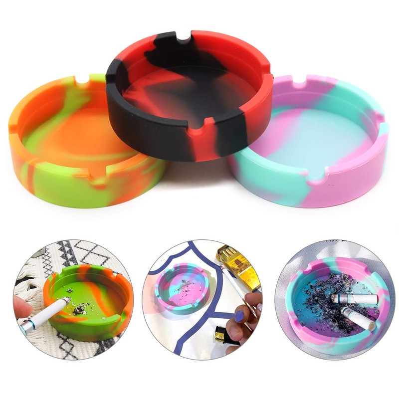 LEKAI Multiuse 3PCS Silicone Round Ashtray High Temperature Resistant Unbreakable