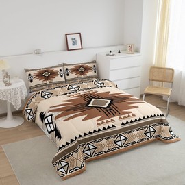 Feelyou Boho Comforter Set Queen Size Southwest Native American Design Comforter Southwestern Geometric Bedding Set Western Decor Duvet Set Beige Brown Quilt Set
